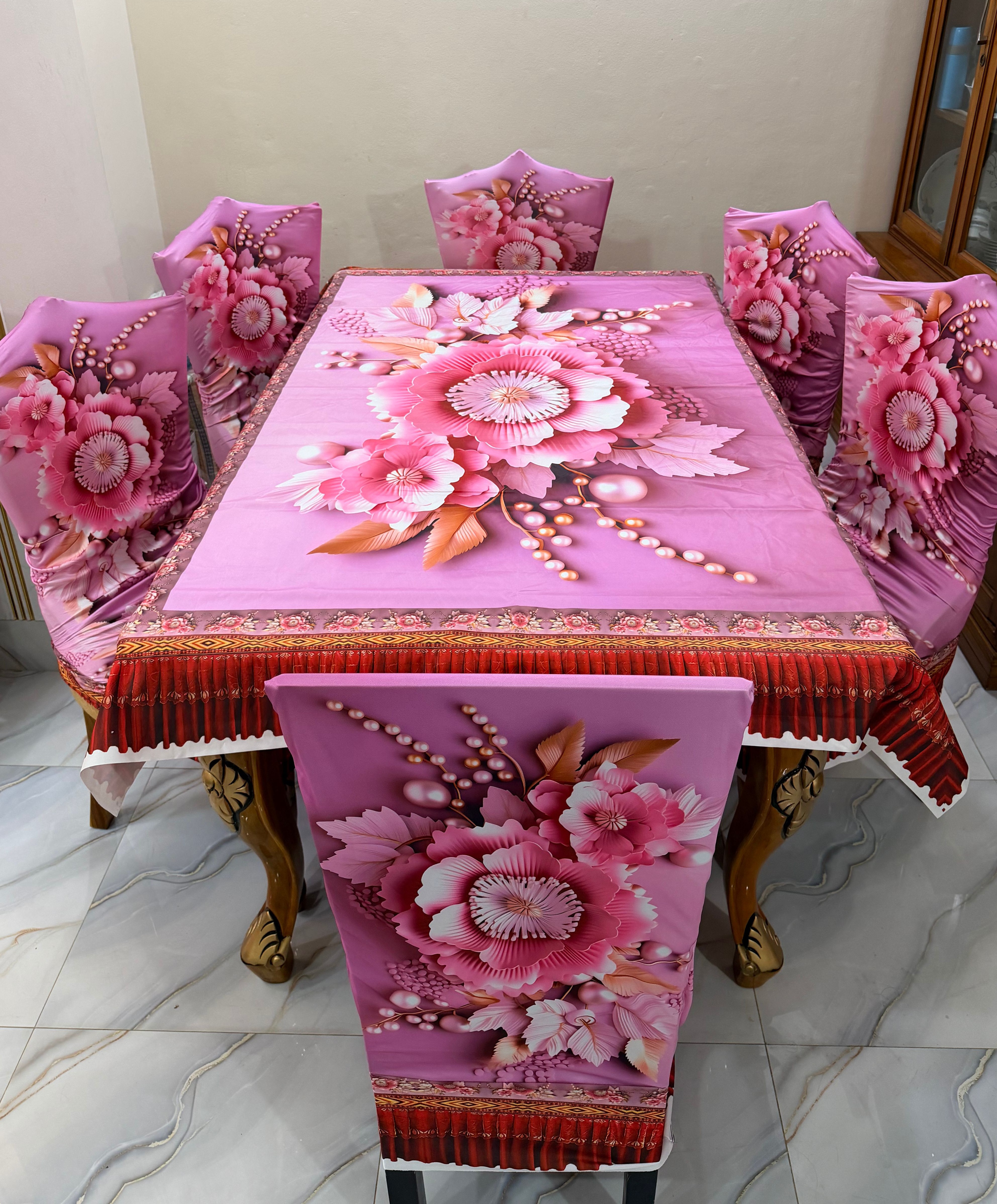 3D Waterproof Premium Dining Table Set ( কুচি চেয়ার কভার ) Code: D05